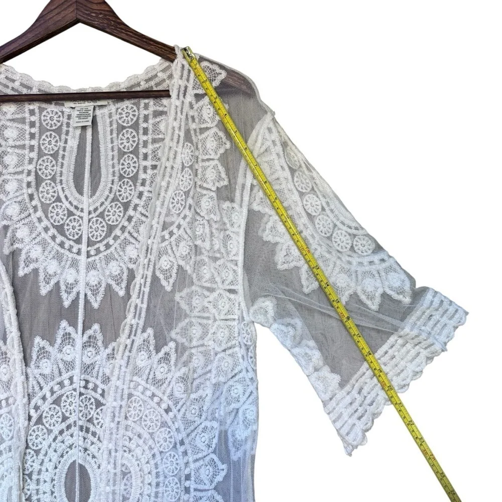 Rachel Zoe Lace Kimono Cover Up Duster White Sheer Bohemian